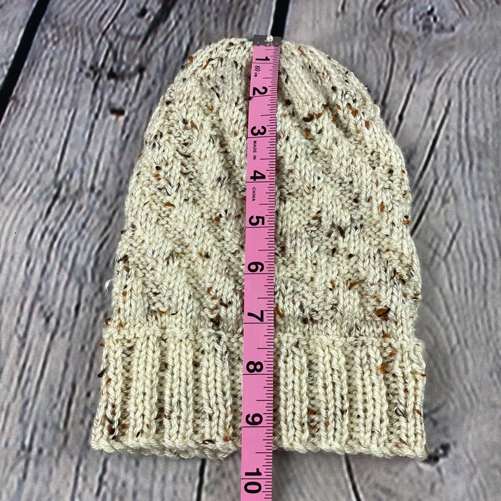 Homemade Cream/Brown/Tan Crocheted Knit Yarn Hat - Picture 10 of 11